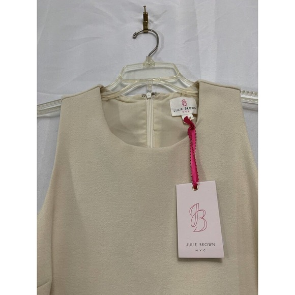 Julie Brown Women’s Sleeveless Faux Fur Trim Hem Cream Black Dress NEW Size 6 - Picture 8 of 12